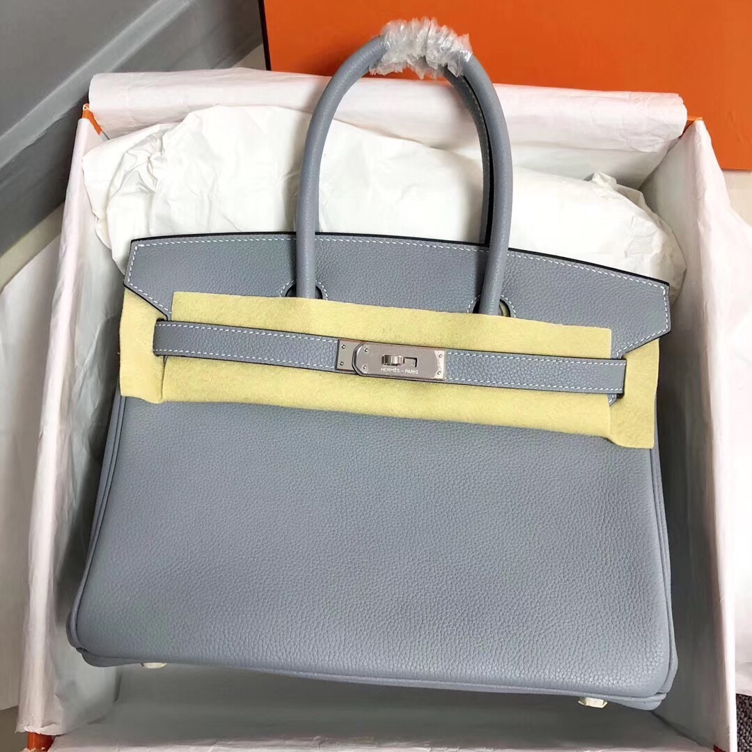 Hermes Birkin 35CM Togo Leather Handbag Blue Lin